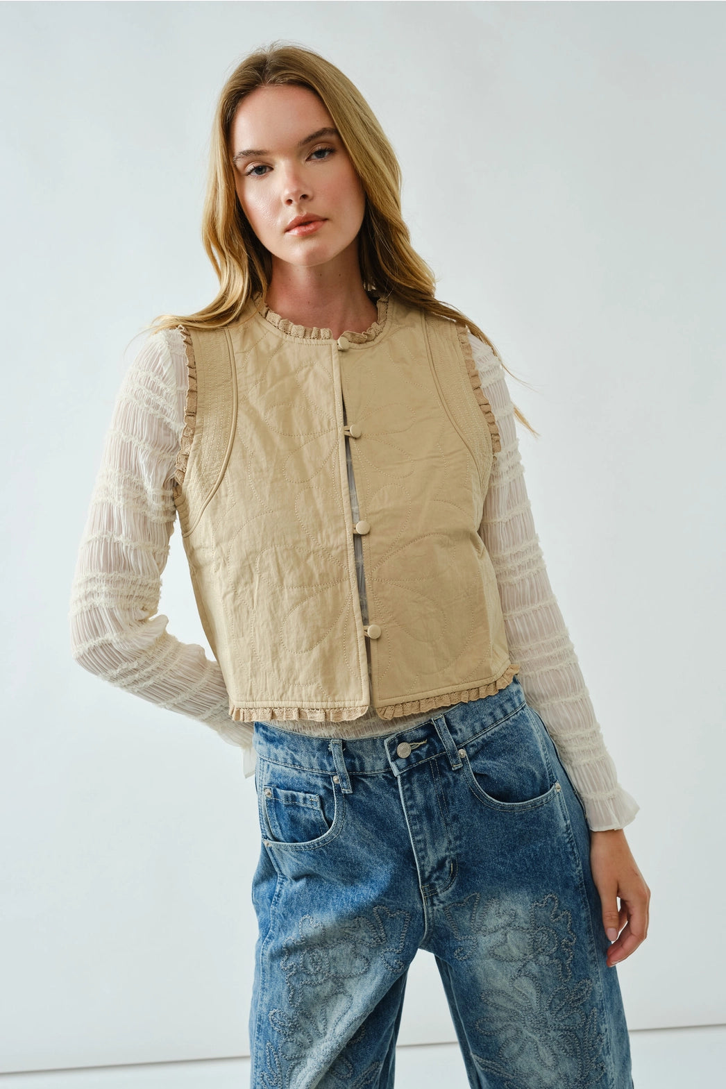 Quilted Cotton Ruffle Vest